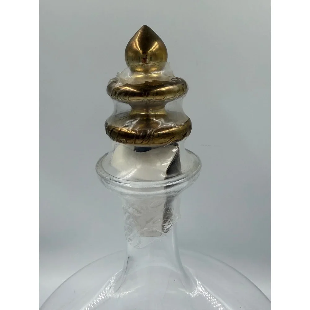 New Old stock Happy Chic Jonathan Adler Wine Decanter with Gold Finial Stopper